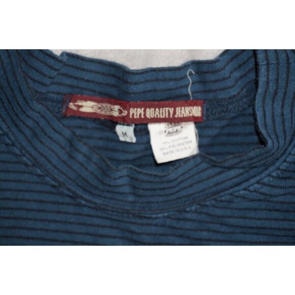 Vintage Pepe Jeanswear Striped Mock Neck T-Shirt - Made in USA - Size Medium - Picture 4 of 9